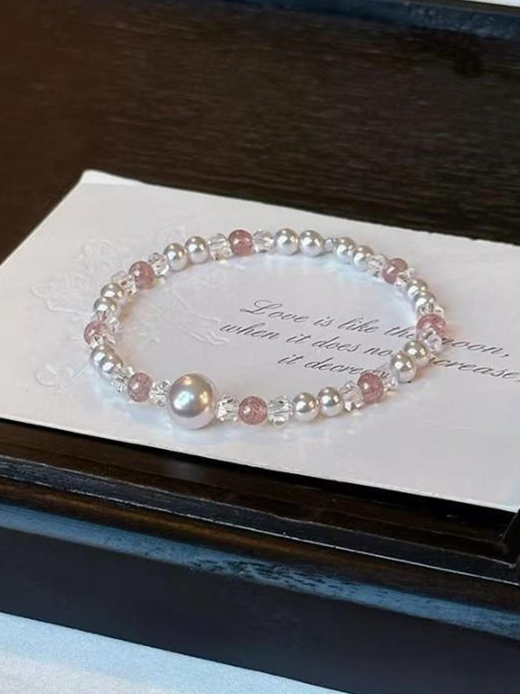 Pearl and Strawberry Quartz Beaded Bracelet