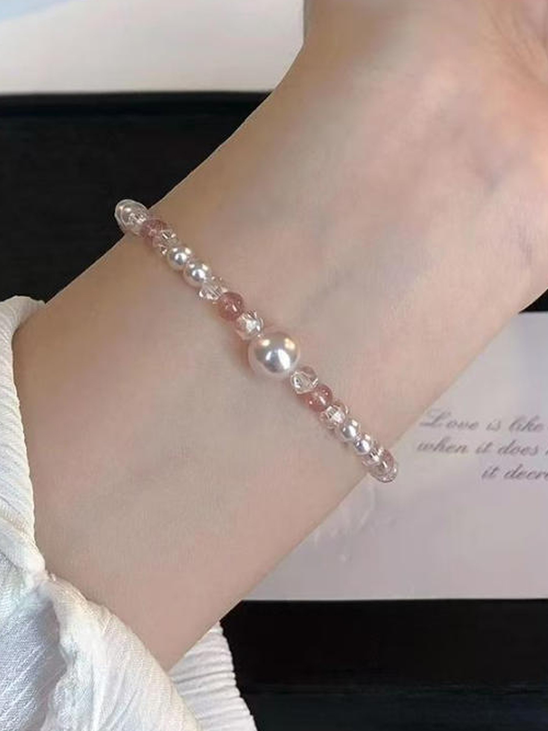 Pearl and Strawberry Quartz Beaded Bracelet