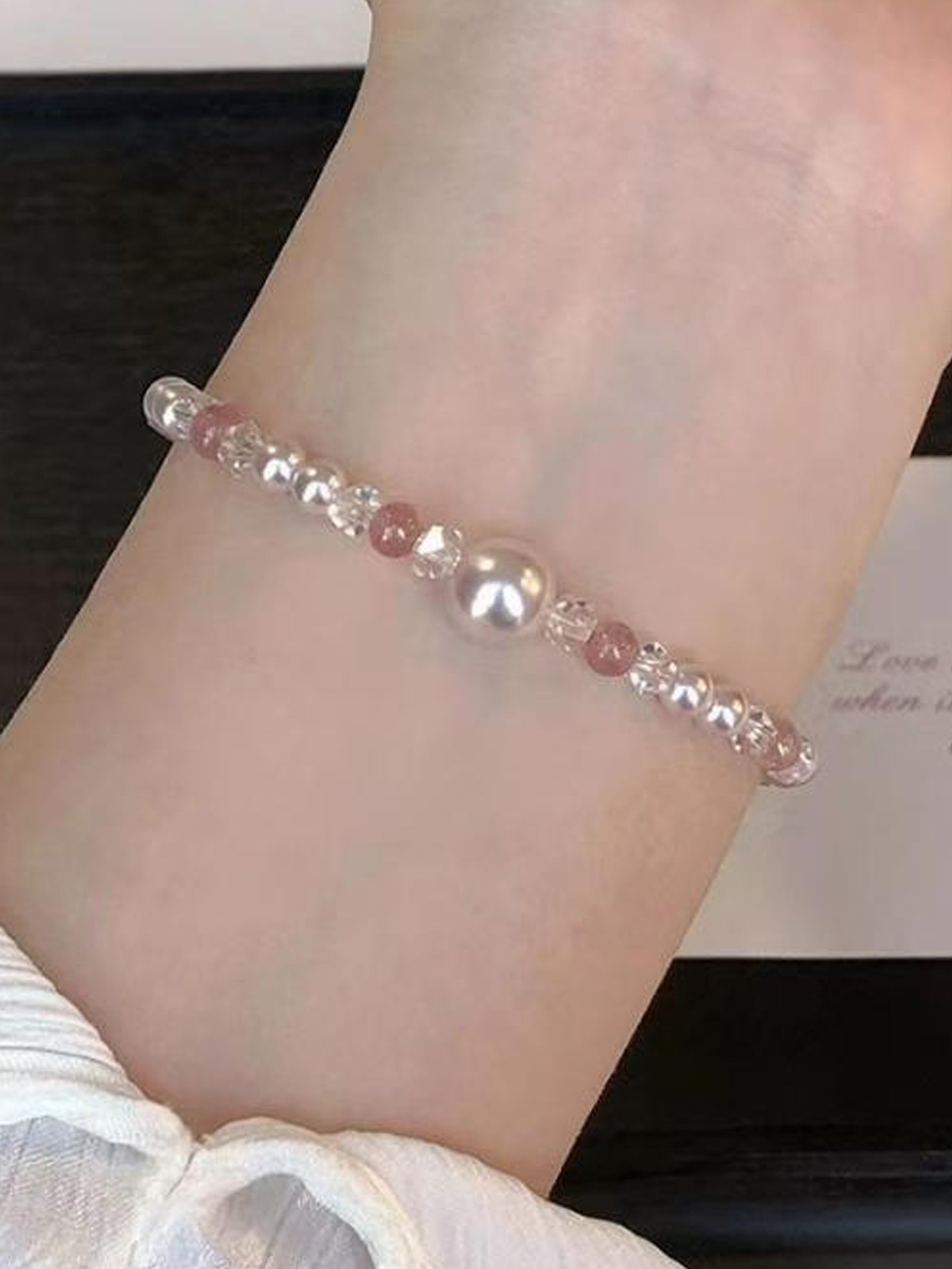 Pearl and Strawberry Quartz Beaded Bracelet