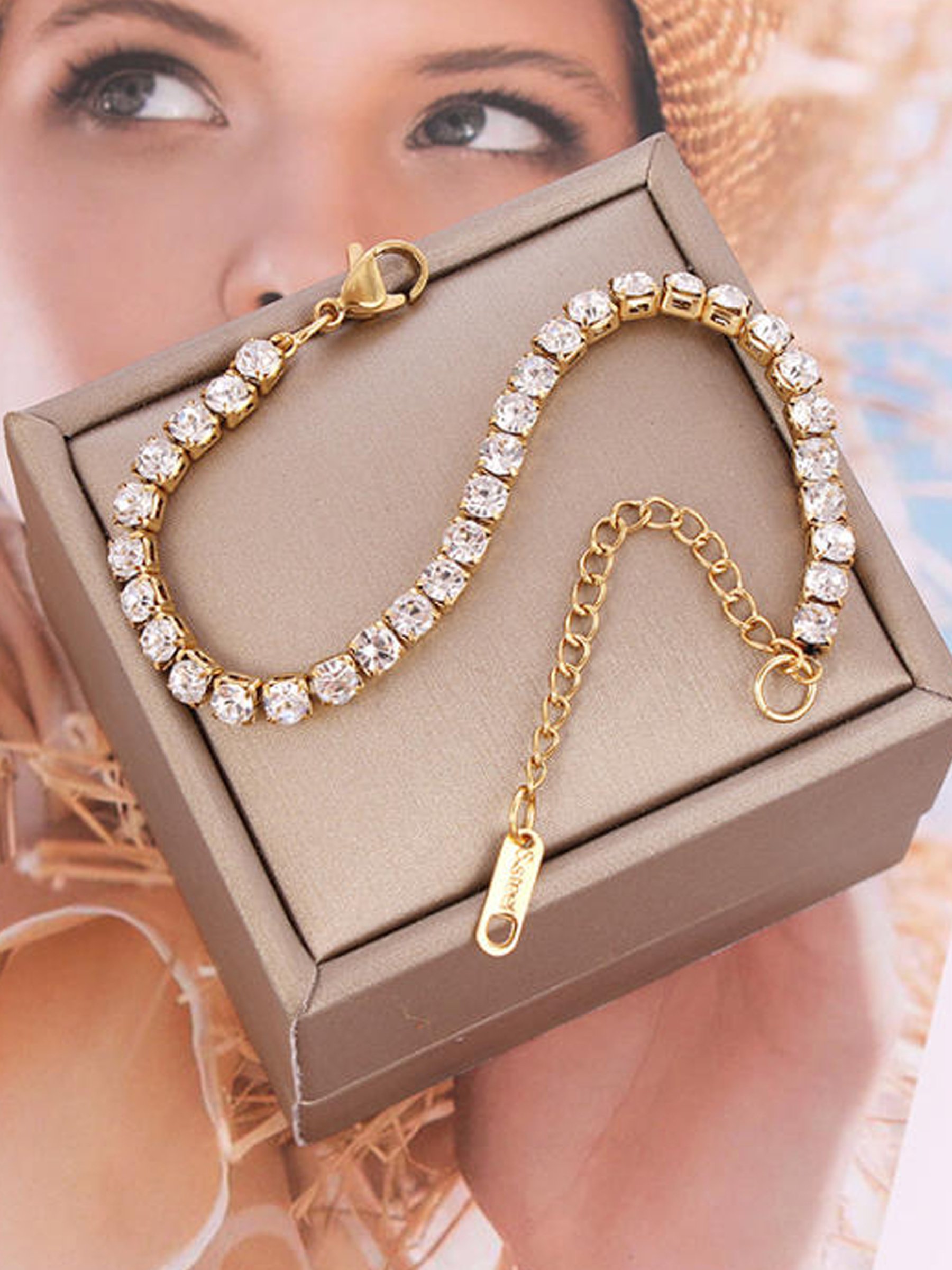 Golden Crystal Tennis Bracelet