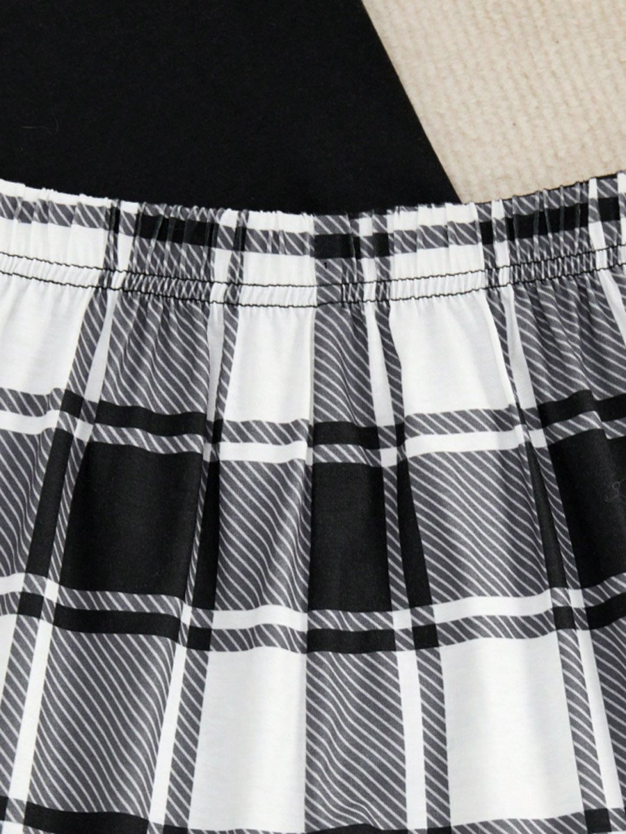 Black Slogan T-Shirt Plaid Shorts Set
