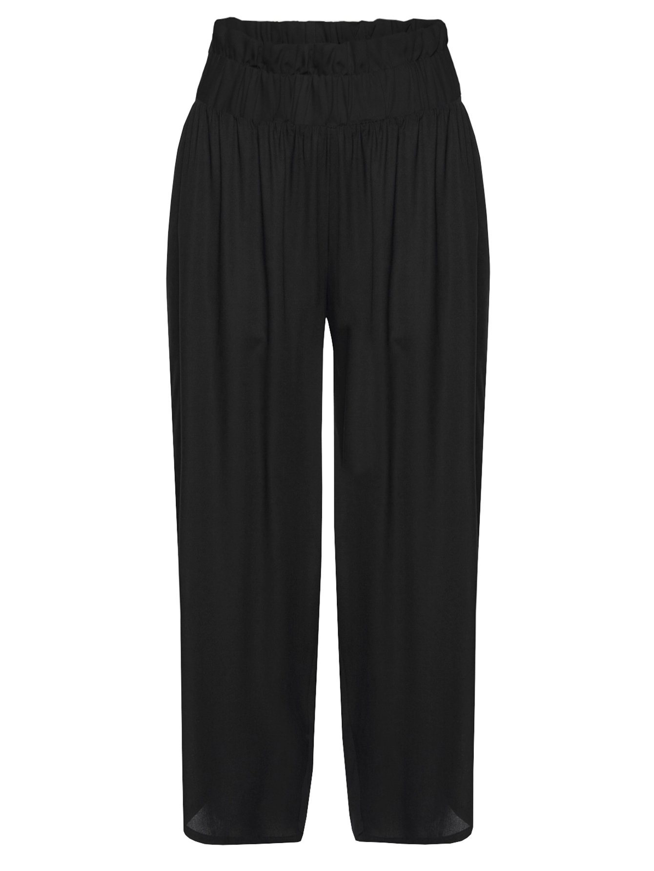 Black Elastic Waist 3/4 Length Pants