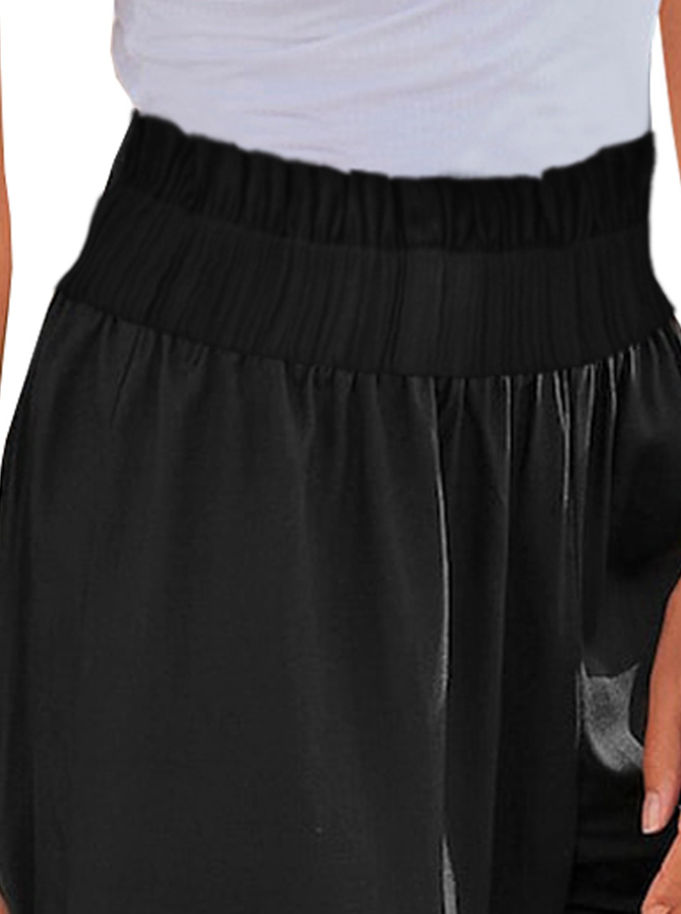 Black Elastic Waist 3/4 Length Pants