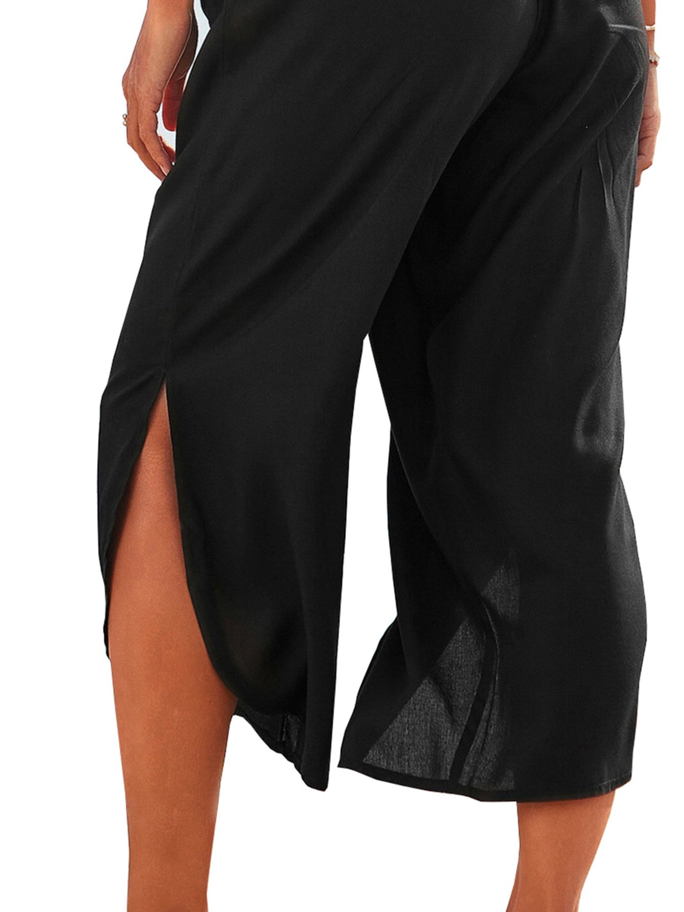 Black Elastic Waist 3/4 Length Pants