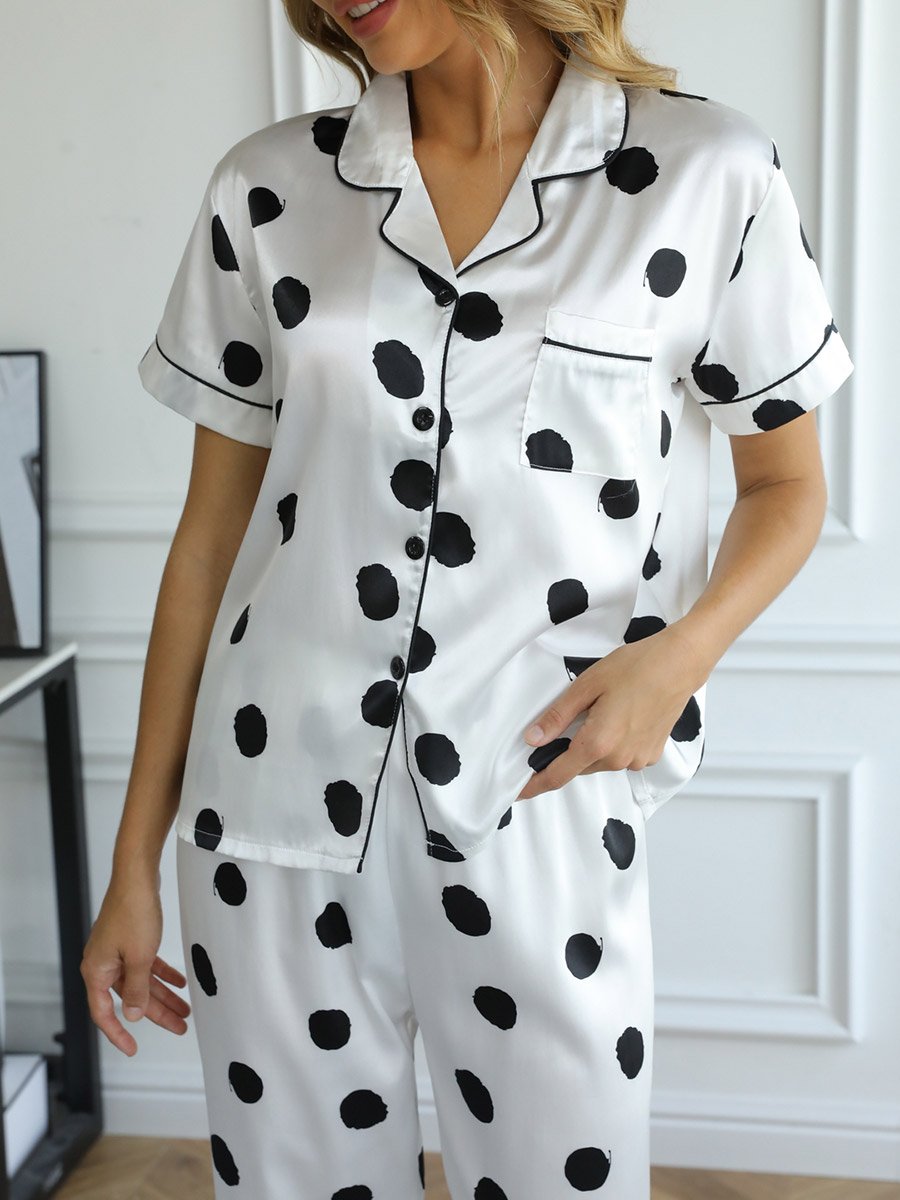 White Graphic Print Shirt and Pants Pajama Set
