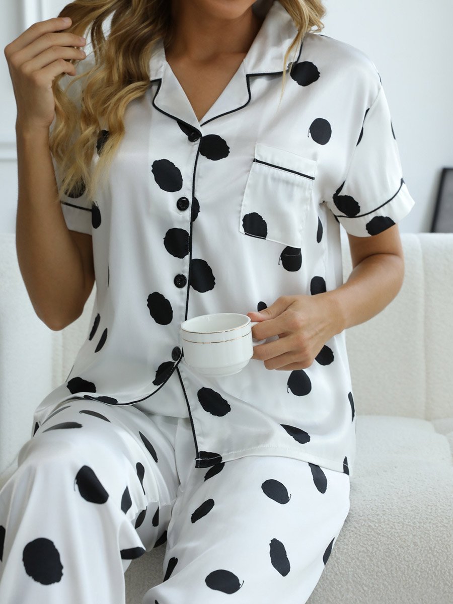 White Graphic Print Shirt and Pants Pajama Set