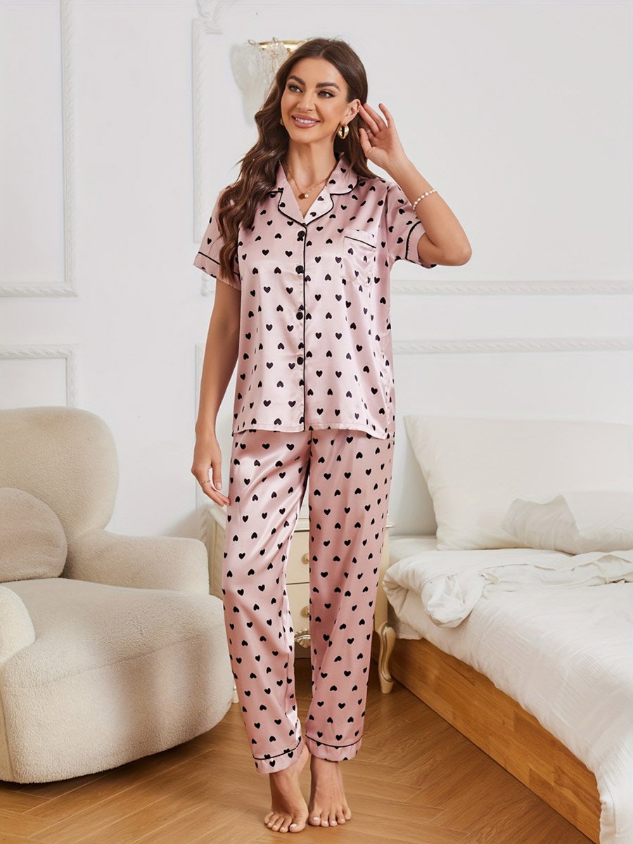 Light Pink Heat Print Shirt and Pants Pajama Set