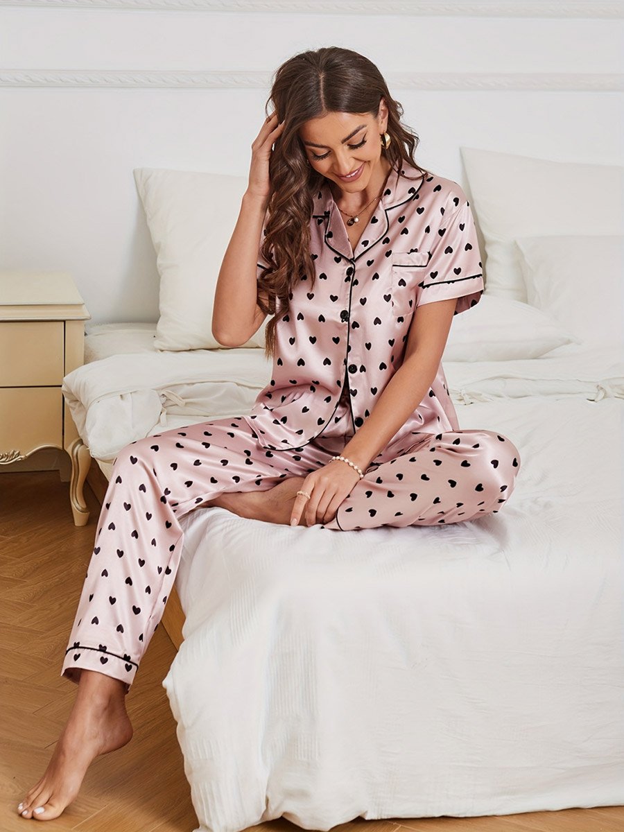 Light Pink Heat Print Shirt and Pants Pajama Set