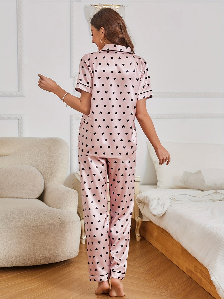 Light Pink Heat Print Shirt and Pants Pajama Set