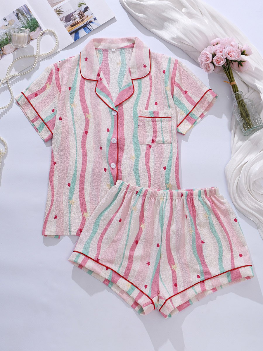 Multi-Color Striped Shirt and Shorts Pajama Set
