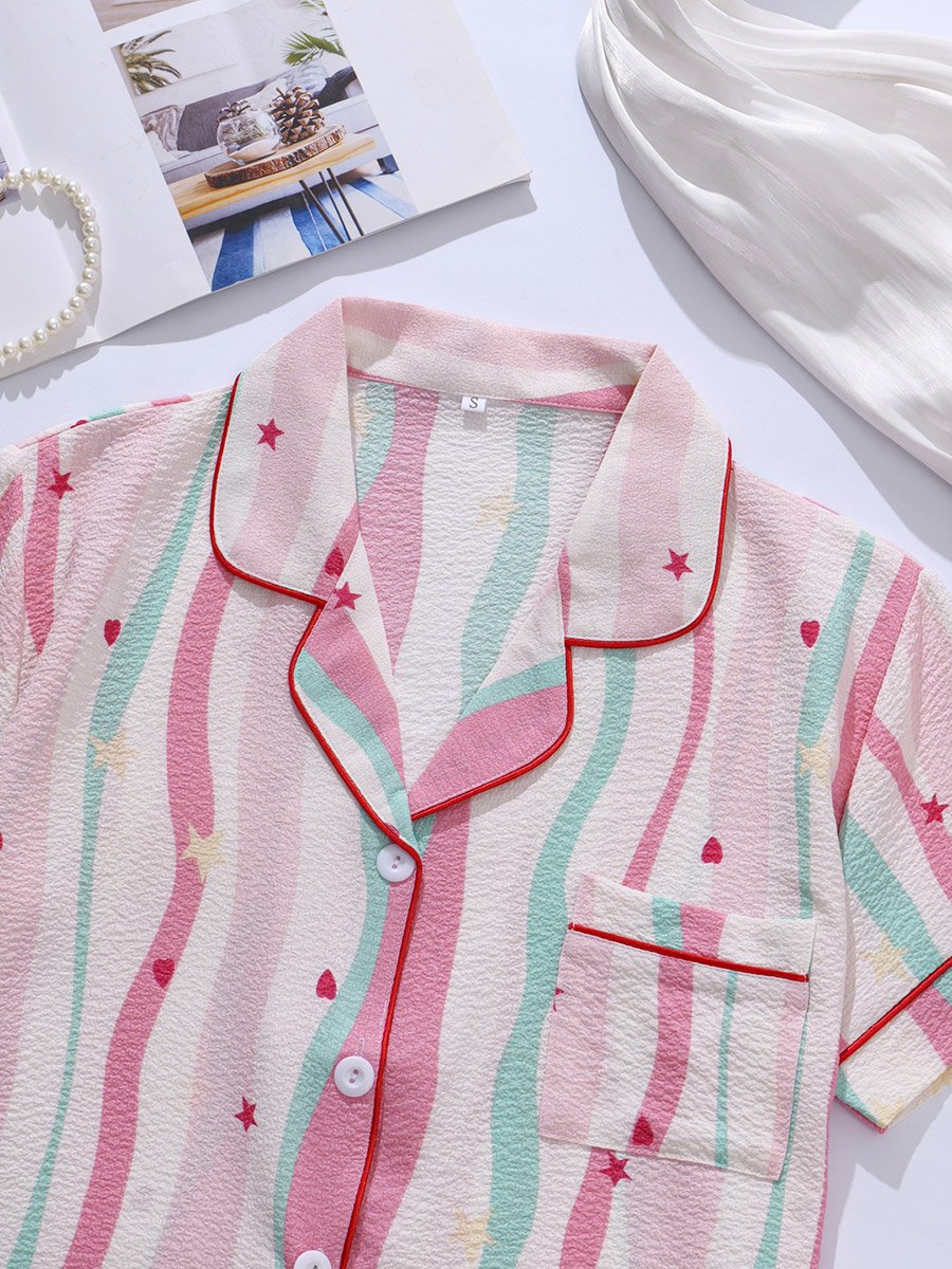 Multi-Color Striped Shirt and Shorts Pajama Set