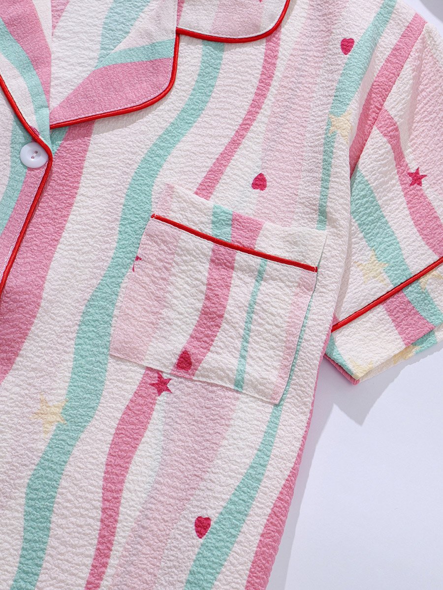 Multi-Color Striped Shirt and Shorts Pajama Set