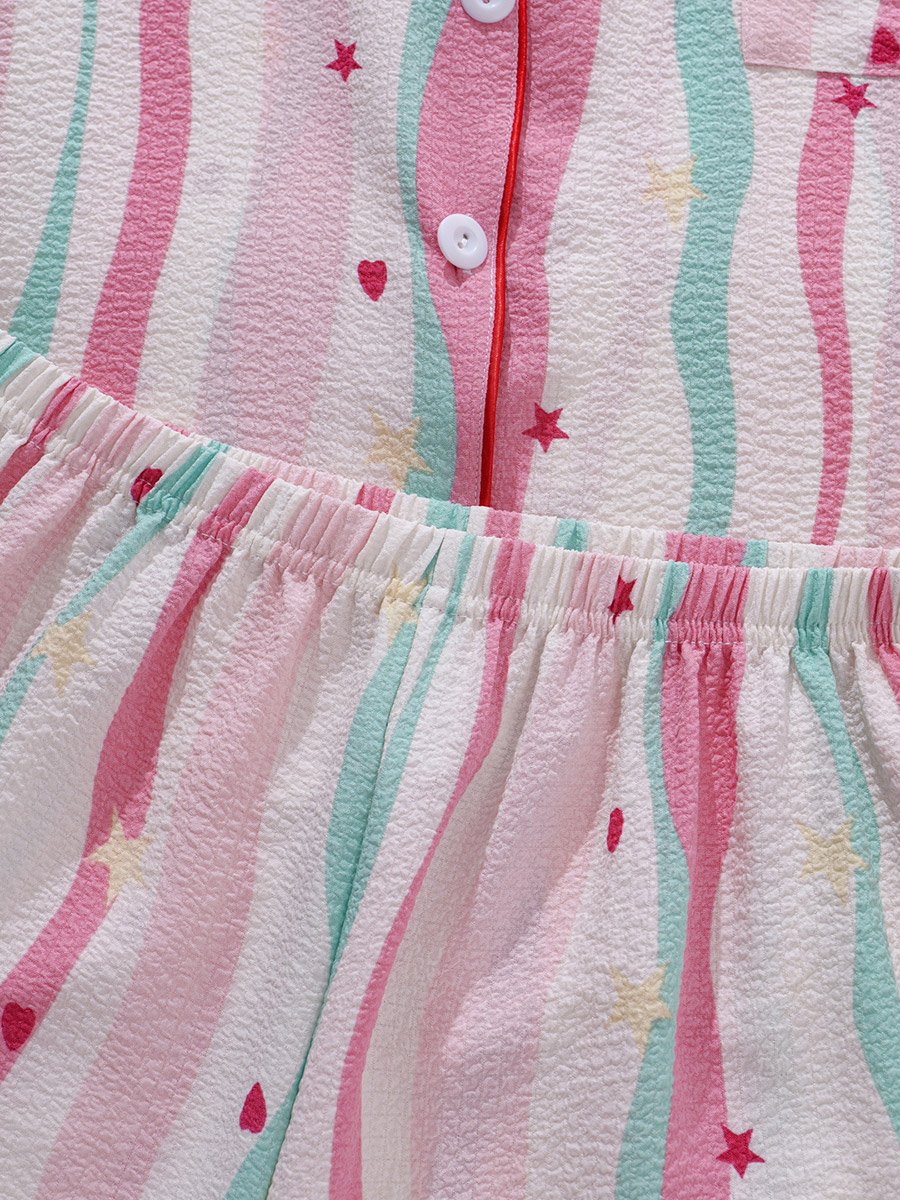 Multi-Color Striped Shirt and Shorts Pajama Set