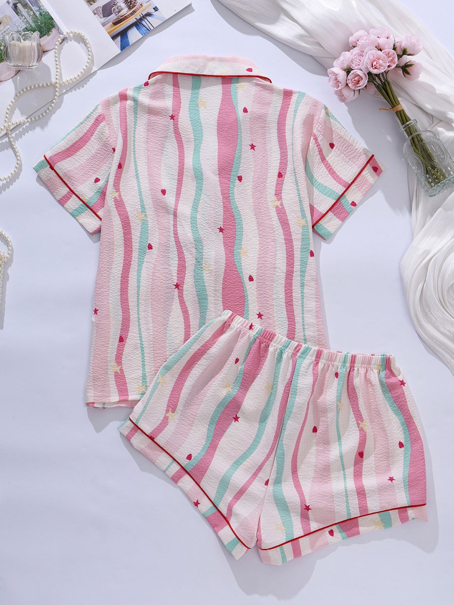 Multi-Color Striped Shirt and Shorts Pajama Set