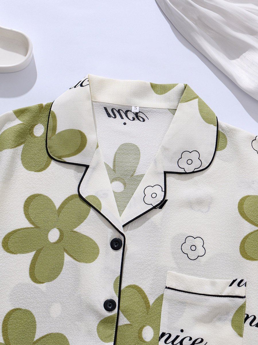 Floral Print Shirt and Shorts Pajama Set