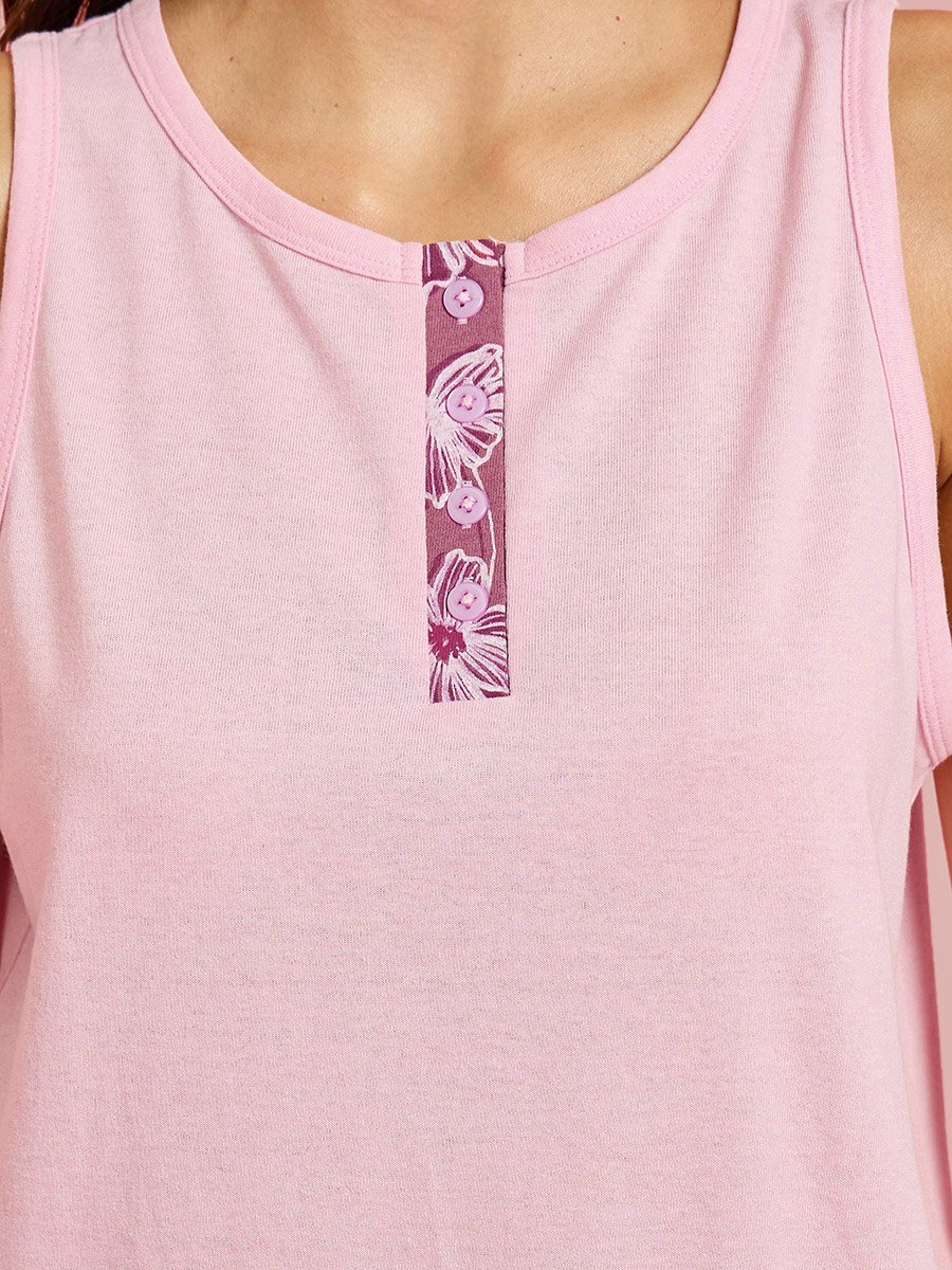Pack of 3 - Floral Placket Vest, Shorts and Pyjama Set