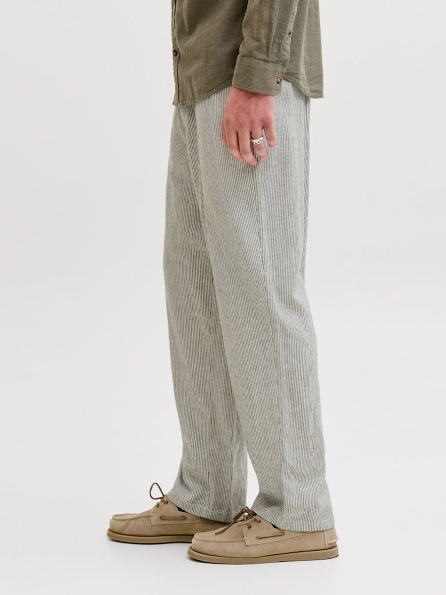 Men Linen Blend Striped Relaxed Fit Chino Pants
