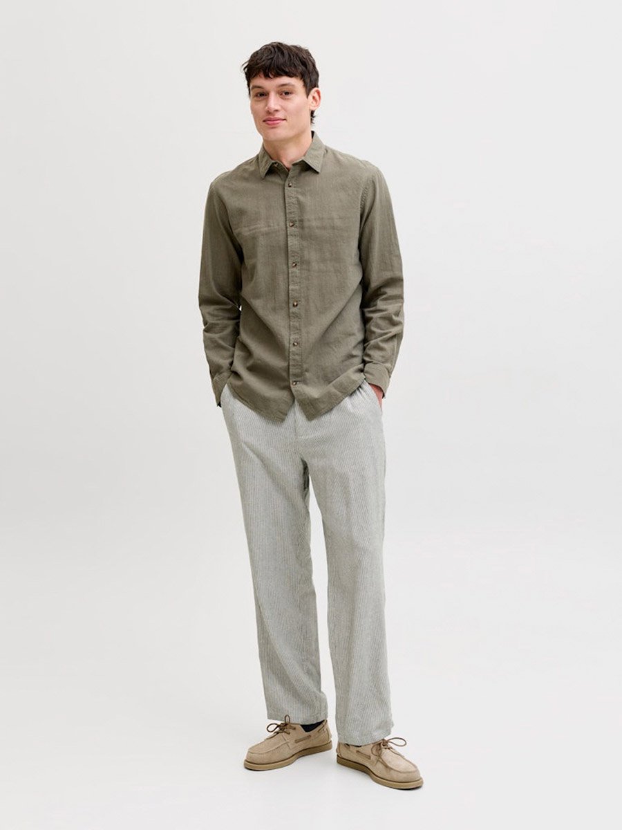 Men Linen Blend Striped Relaxed Fit Chino Pants