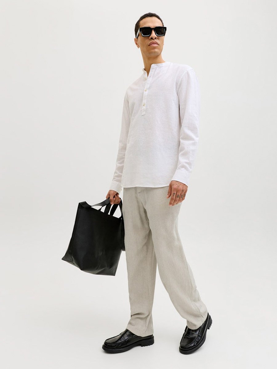 Men Khaki Linen Blend Oversized Pants