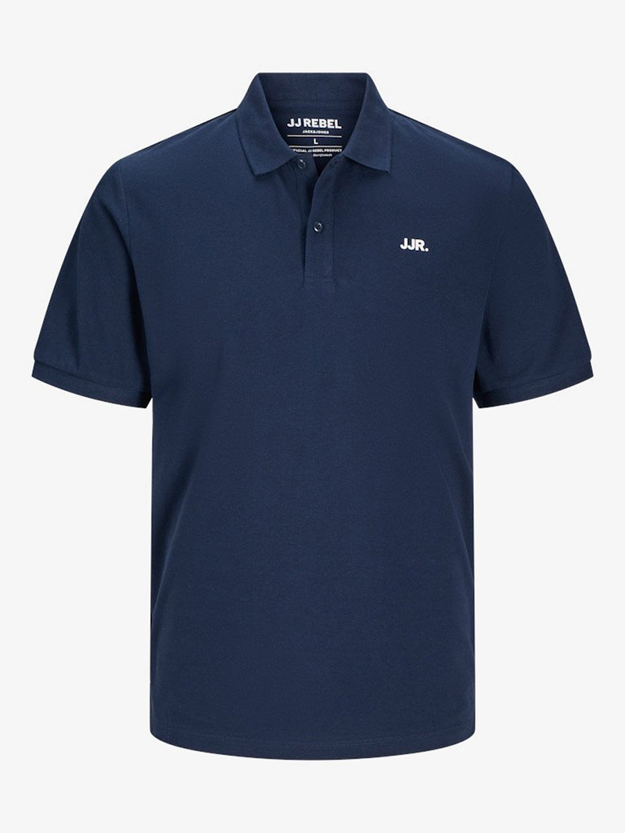 Men Navy Blue Cotton Regular Polo
