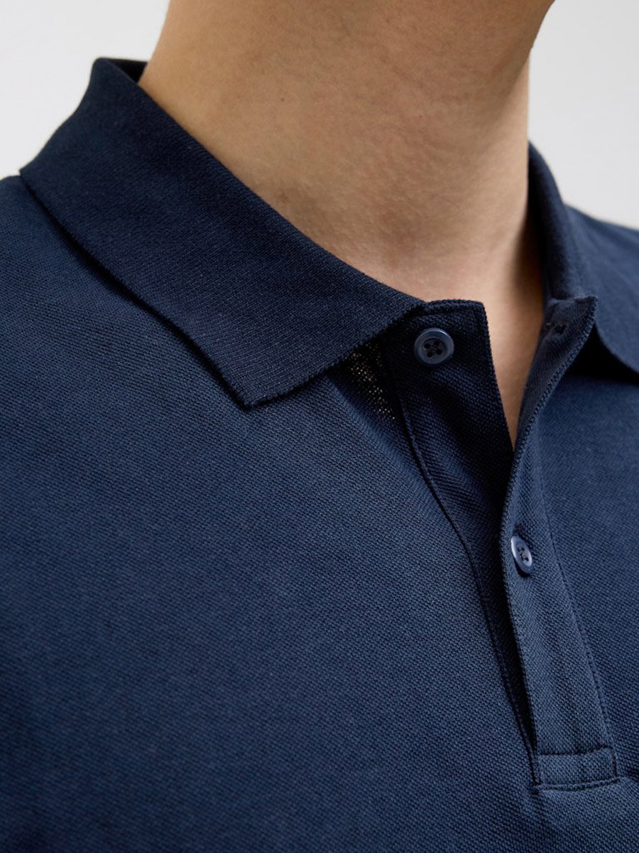 Men Navy Blue Cotton Regular Polo