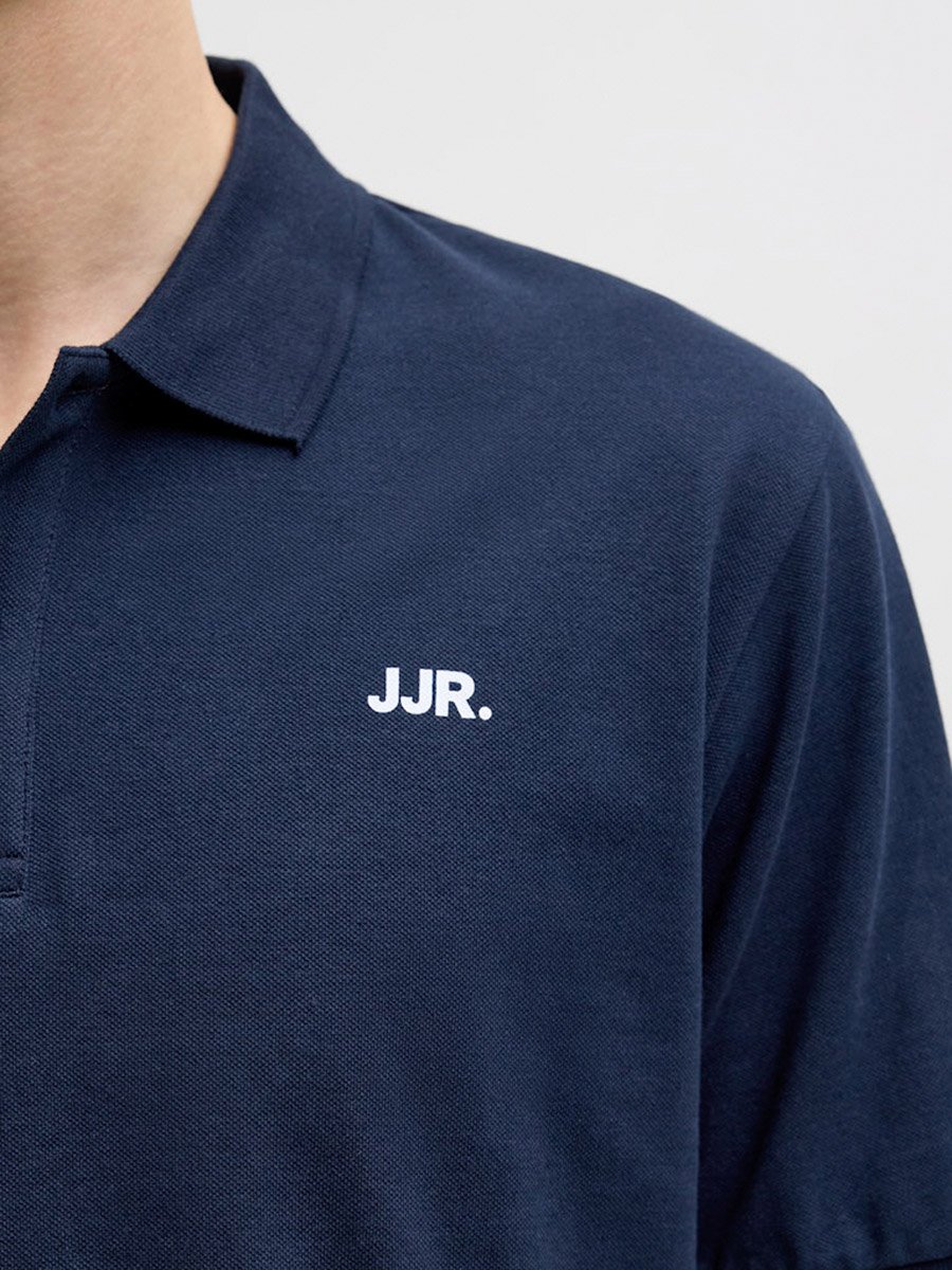 Men Navy Blue Cotton Regular Polo