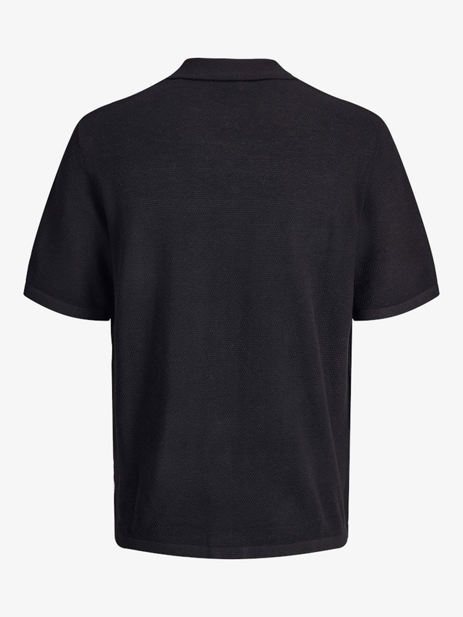 Men Black Textured Cotton Polo