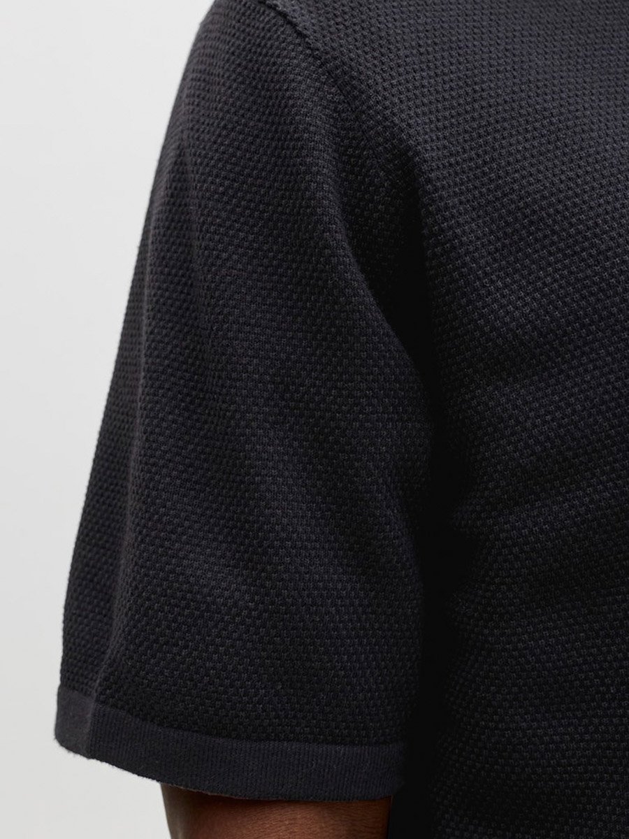 Men Black Textured Cotton Polo