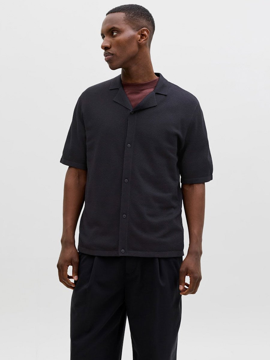 Men Black Textured Cotton Polo