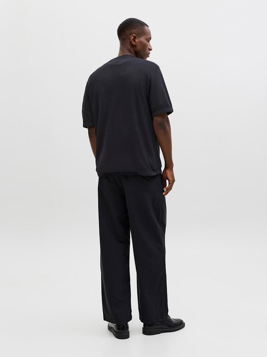 Men Black Textured Cotton Polo
