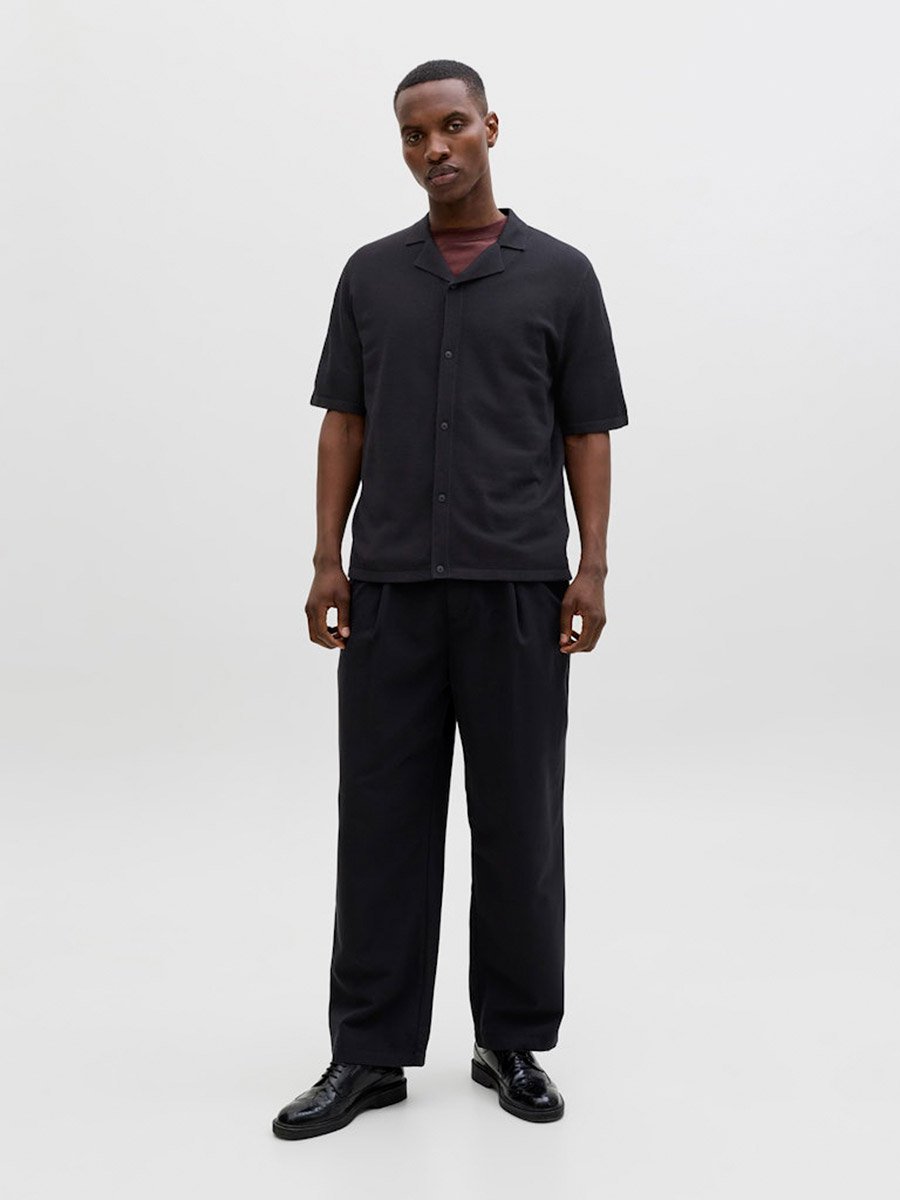 Men Black Textured Cotton Polo
