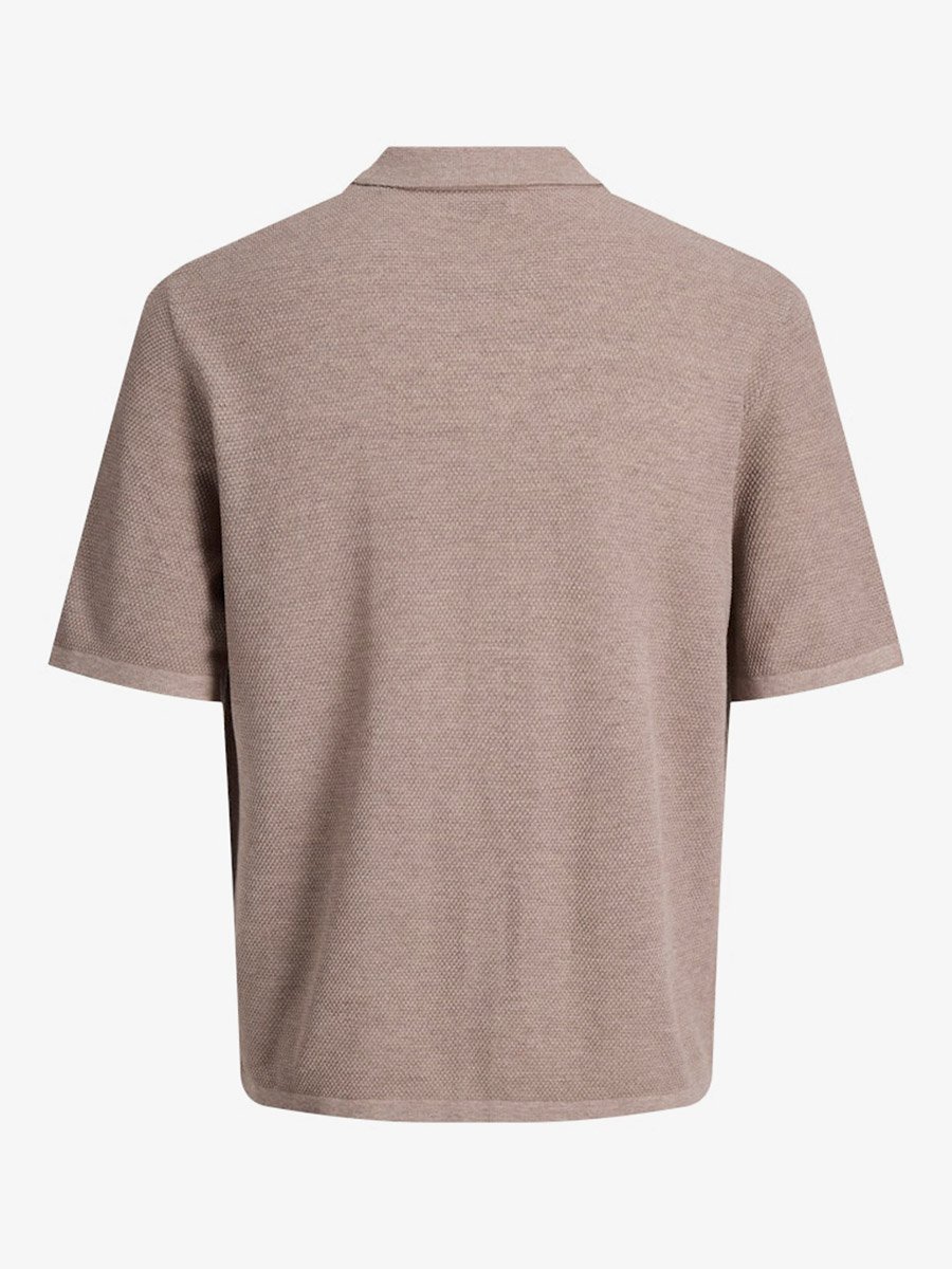 Men Brown Textured Knit Short Sleeve Polo