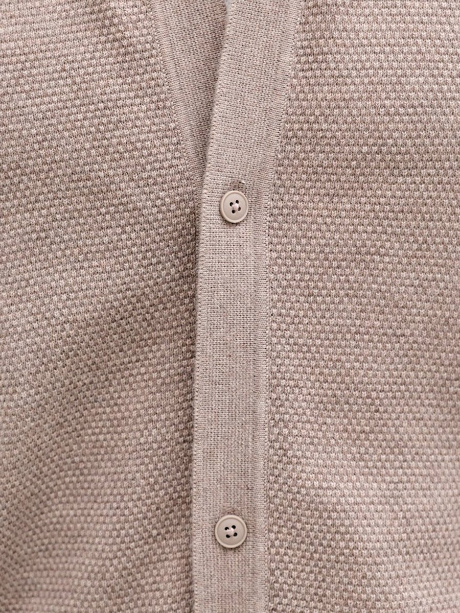 Men Brown Textured Knit Short Sleeve Polo