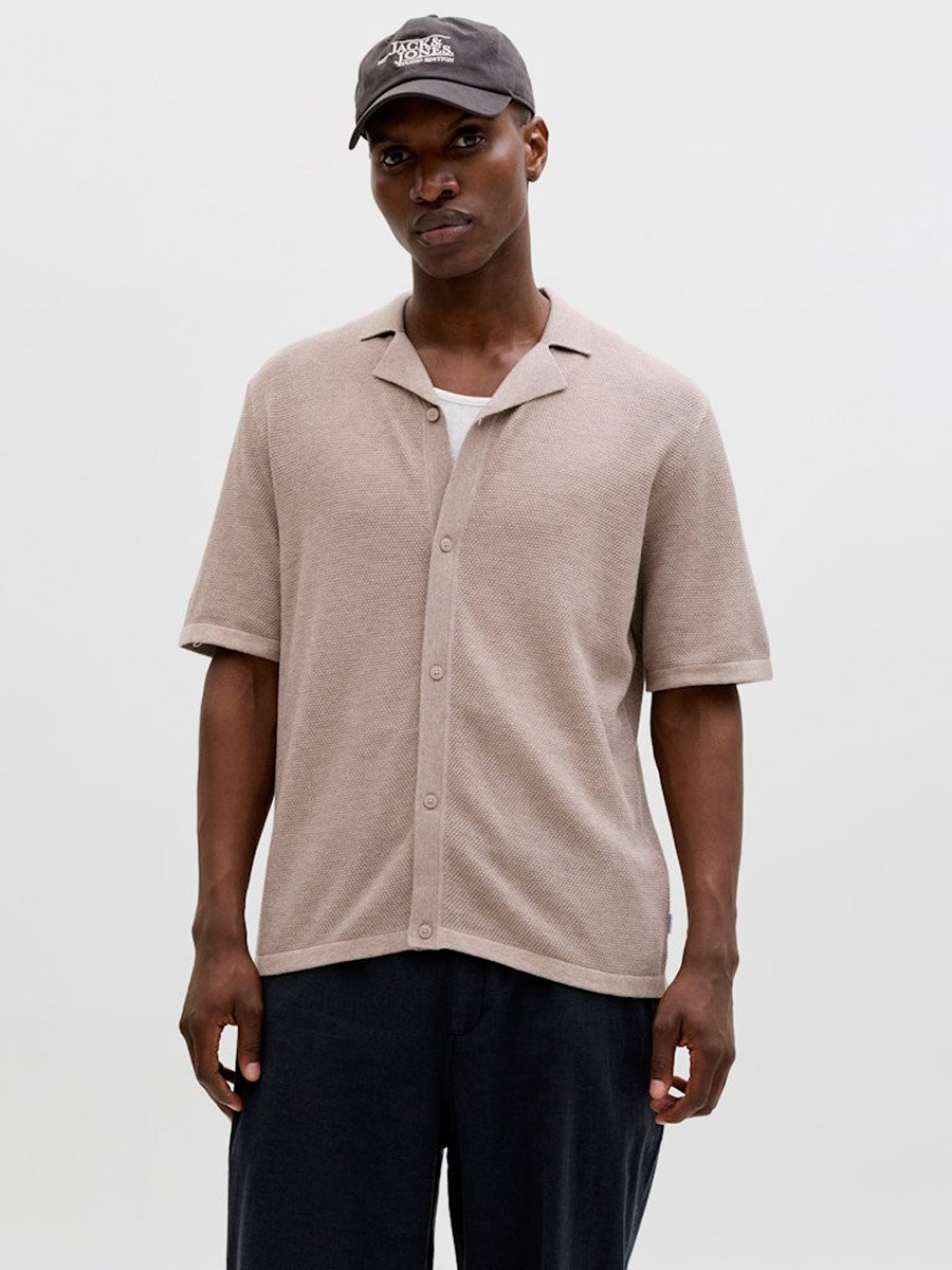 Men Brown Textured Knit Short Sleeve Polo