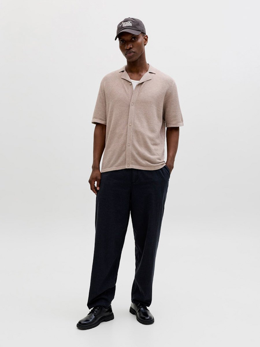 Men Brown Textured Knit Short Sleeve Polo