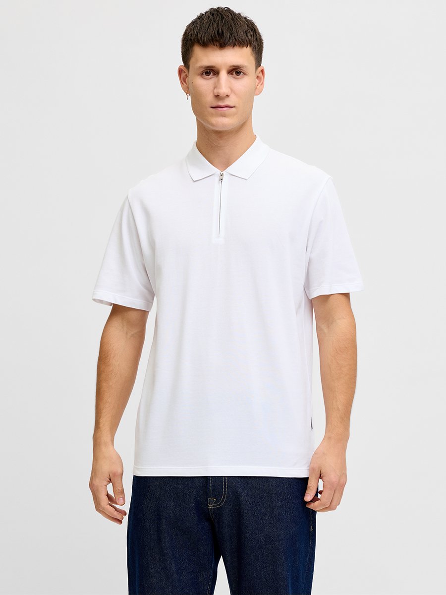 Men White Cotton Polo with Zip