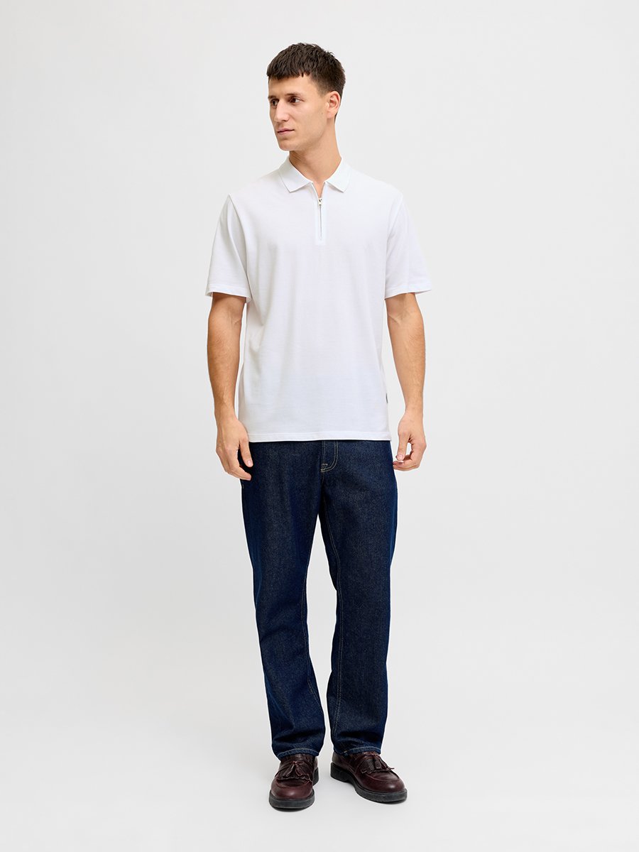 Men White Cotton Polo with Zip