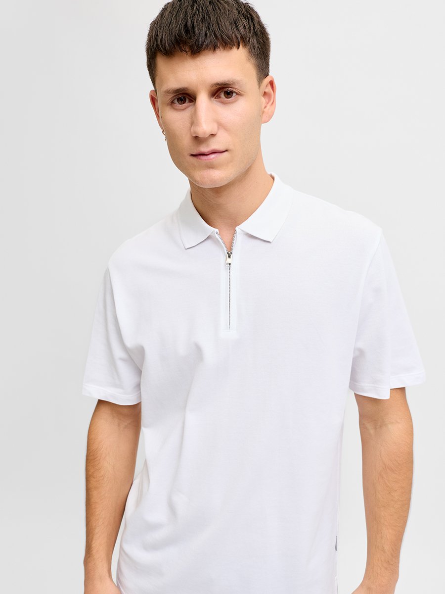 Men White Cotton Polo with Zip