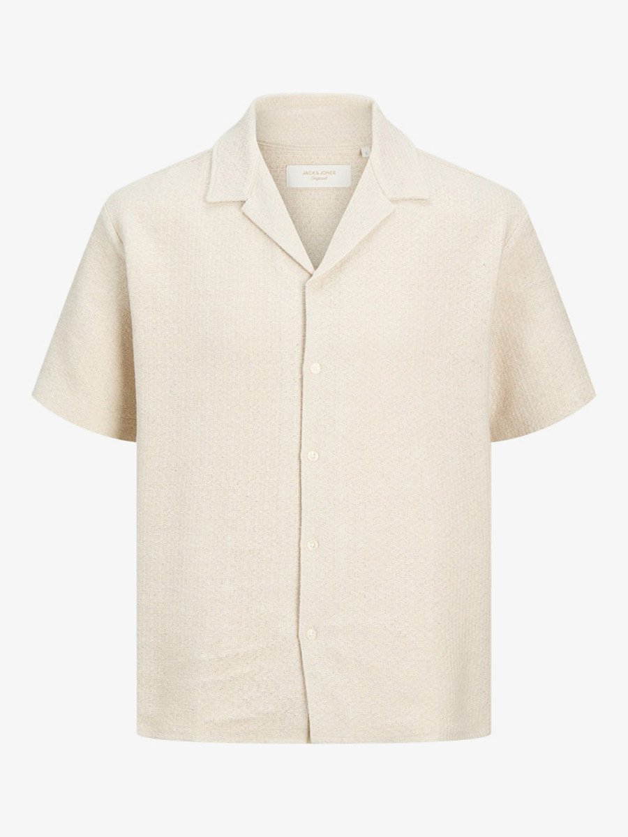 Men Beige Textured Resort Shirt