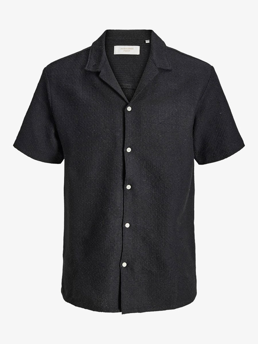 Men Black Textured Resort Shirt