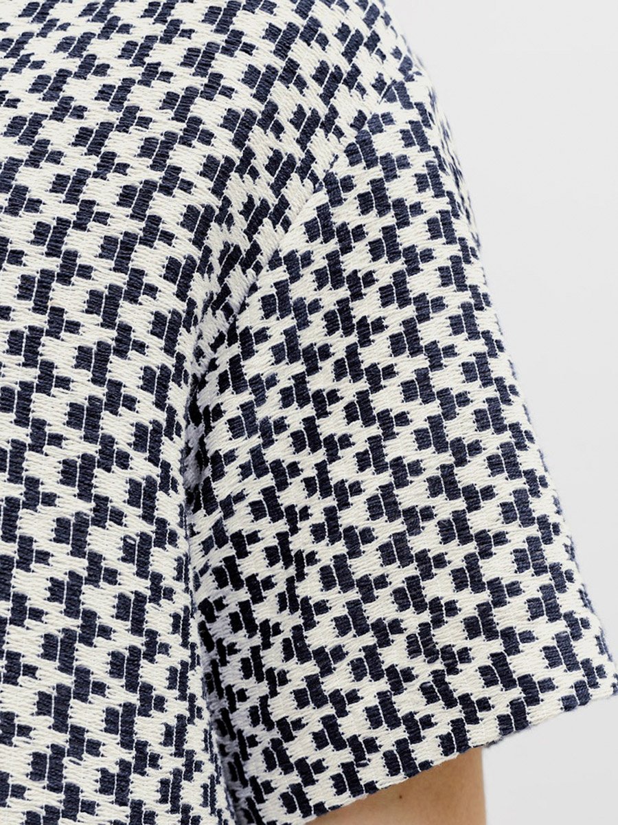 Men Navy Blue Textured Resort Collar