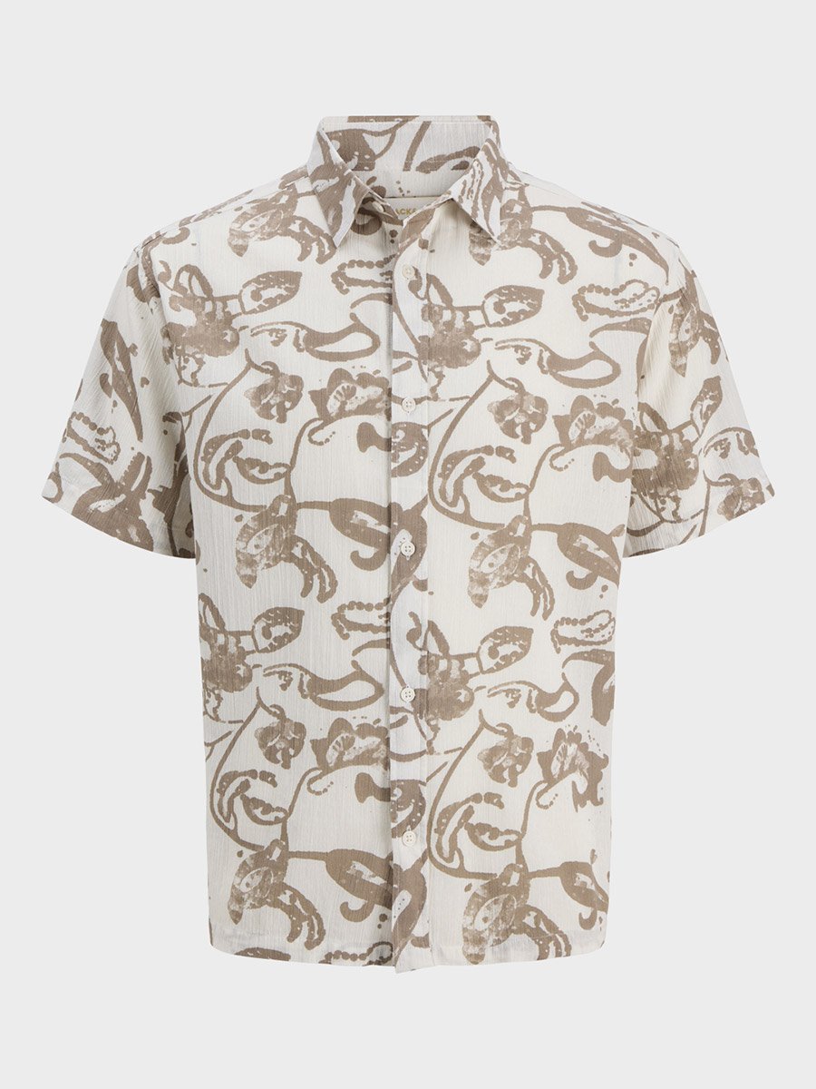 Men White Printed Cotton Shirt