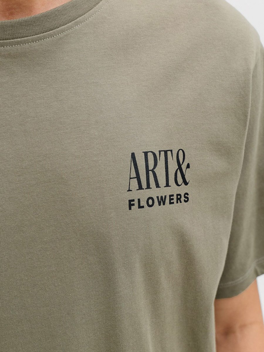 Men Beige Graphic Print Crew Neck T-Shirt