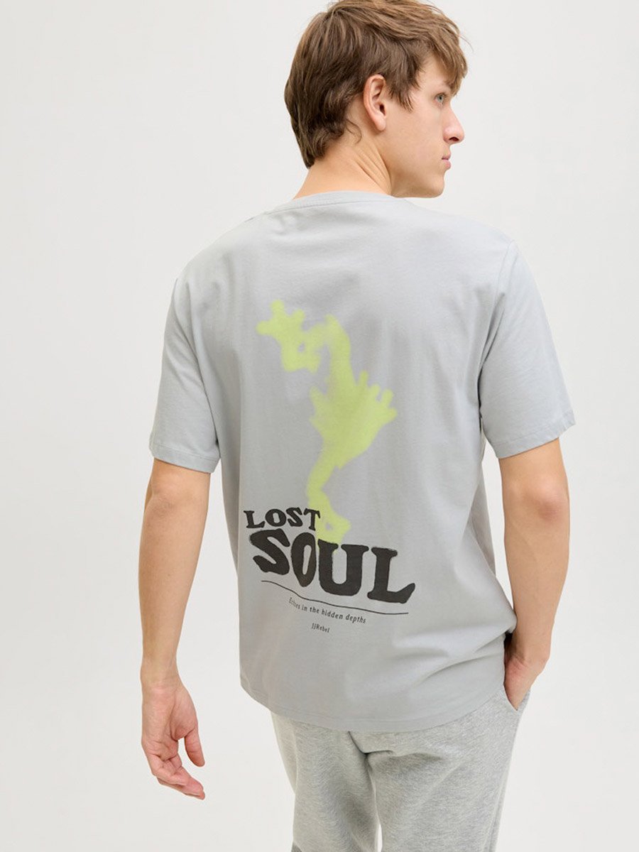 Men Grey Graphic Cotton Crew Neck T-Shirt