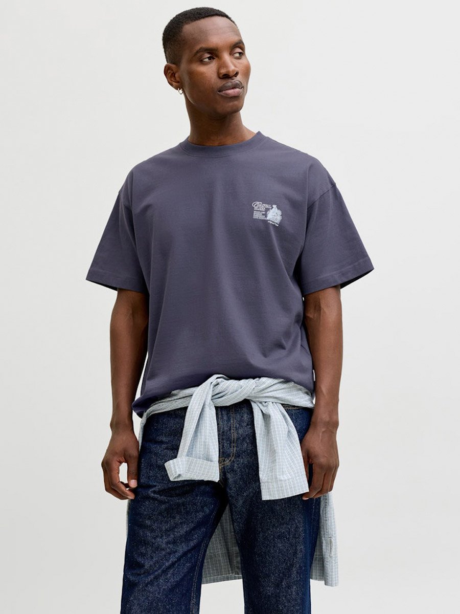 Men Grey Graphic Cotton Crew Neck T-Shirt