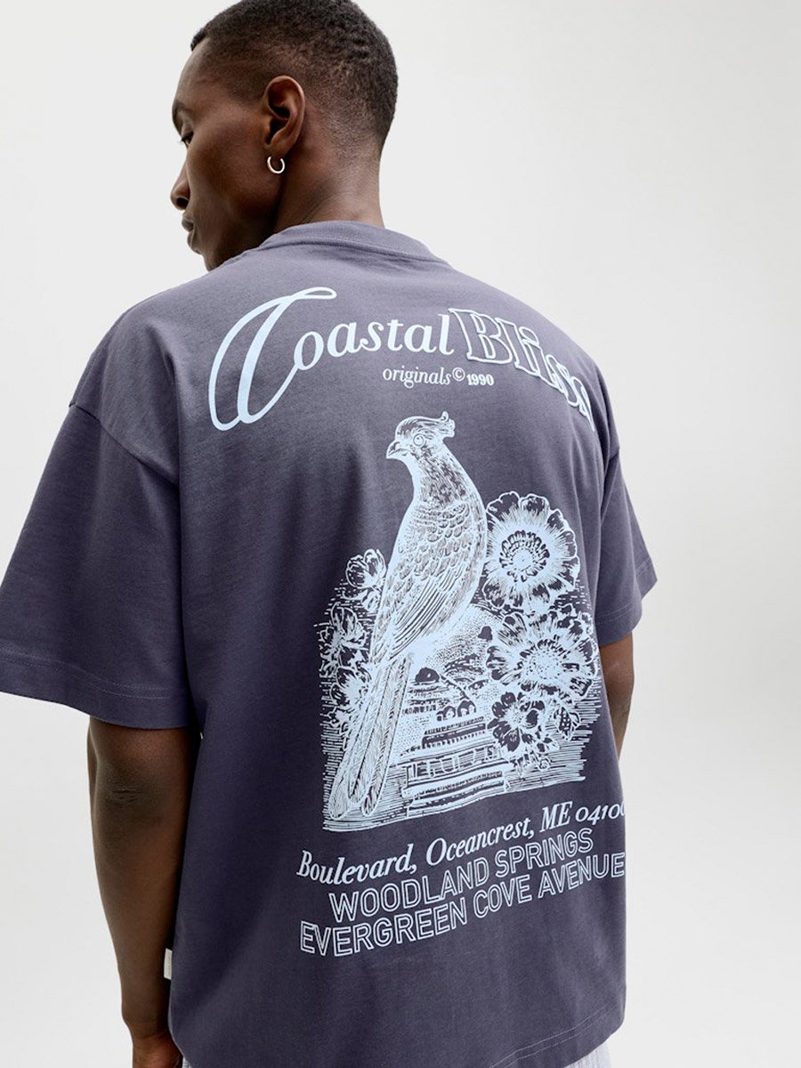 Men Grey Graphic Cotton Crew Neck T-Shirt