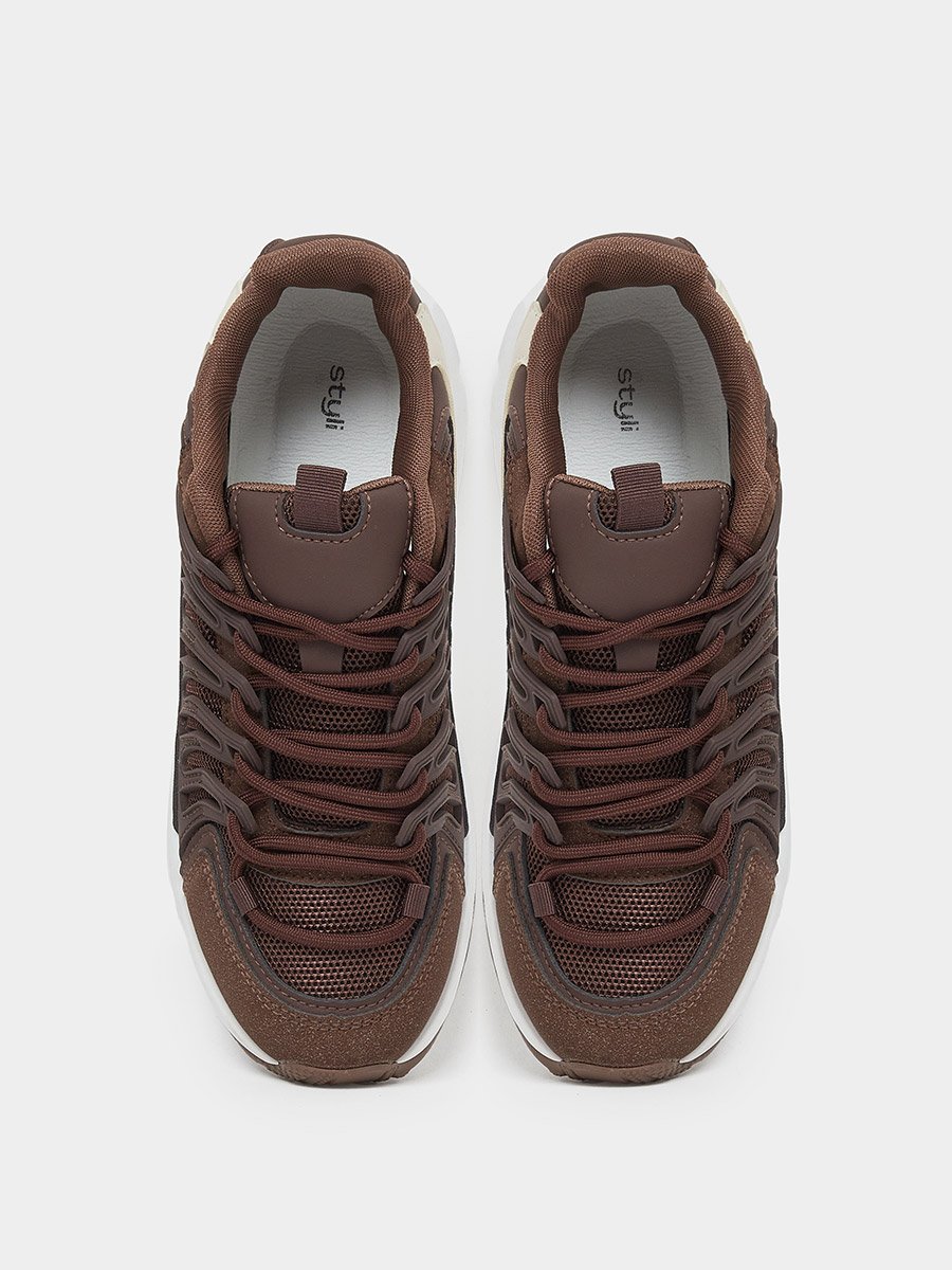 Brown Textured Sporty Sneakers
