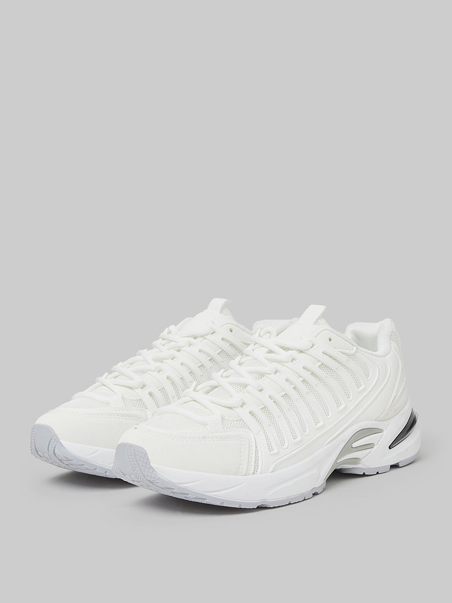 White Textured Sporty Sneakers
