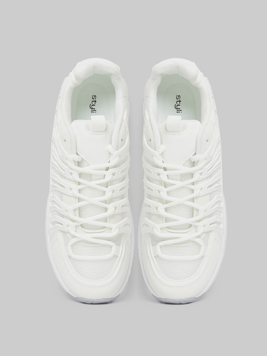 White Textured Sporty Sneakers