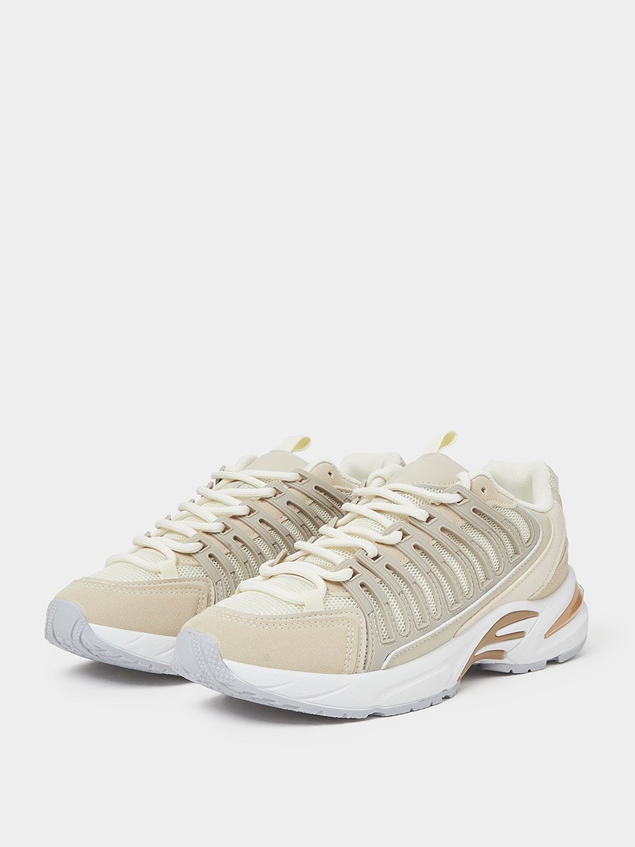 Beige Textured Sporty Sneakers